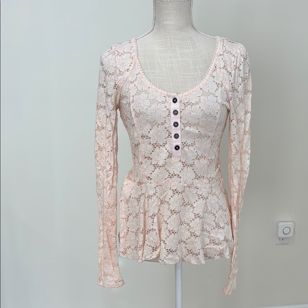Free People Elegant Lace Long Sleeve Top